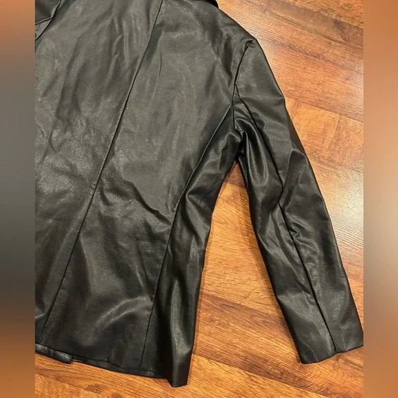 Princess Polly Faux Leather Blazer Double Breasted Jacket Black Womens S/M - Picture 8 of 8